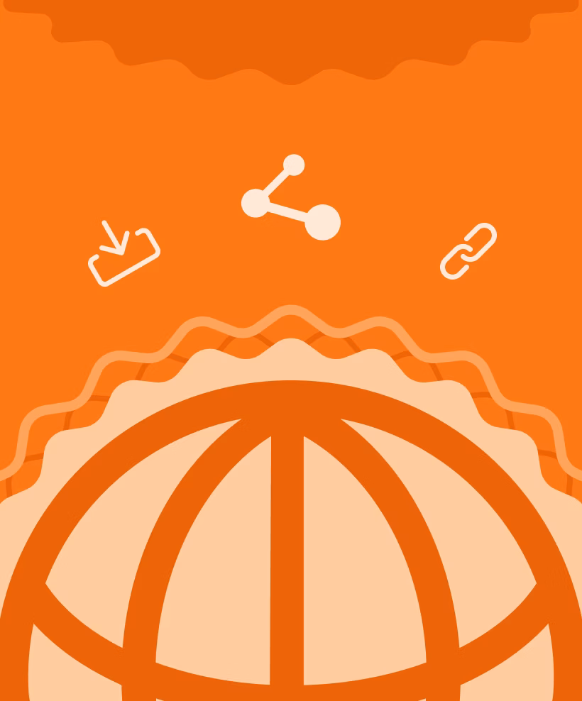 groovy image of a globe with link and file download icons